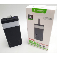 Повербанк turbo с LED фонариком Maxmate с быстрой зарядкой 20000mAh 2USB MMP20KP 22.5W черный Виноградов