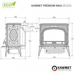 Чугунная печь KAWMET Premium NIKA S5 11,3 кВт ECO 681х712х524 мм Киев