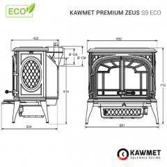 Чугунная печь KAWMET Premium ZEUS S9 11,3 кВт ECO 681х712х524 мм Новая Прага
