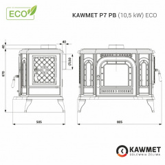 Чугунная печь KAWMET P7 PB 10,5 кВт ECO 775х655х525 мм Киев