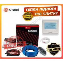 Теплый пол Valmi 12-15 м2 2400 В 120 м тонкий греющий кабель под плитку 20 Вт/м c терморегулятором Е51 Николаев