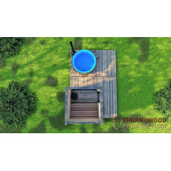 Міні сауна 2,3х2,3м оздоблення термо рейка Gartensauna-14 Thermowood Production під ключ від виробника Свеса