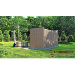 Баня 4,6х2,3м отделка термо рейка Gartensauna-13 Thermowood Production под ключ от производителя Смела