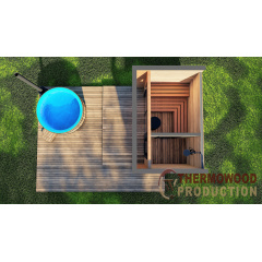 Модульная баня 3,0х2,3м с панорамным окном Gartensauna-18 от Thermowood Production под ключ от производителя Иршава