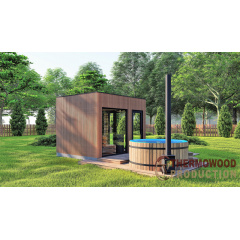 Модульная баня 3,5х2,3м с панорамным окном Gartensauna-19 от Thermowood под ключ от производителя Мелитополь