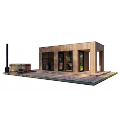 Модульна лазня 7,0х2,3м з панорамним вікном Gartensauna-23 від Thermowood Production під ключ від виробника Кам'янець-Подільський