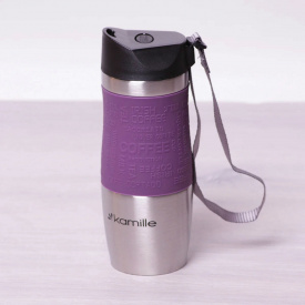 Термокухоль Kamille 380 мл з нержавіючої сталі Срібляста / Фіолетова КМ-2052