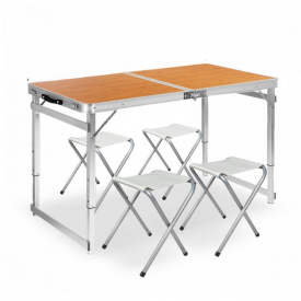 Раскладной туристический стол усиленный и 4 стула Easy Campi в чемодане Светлое дерево