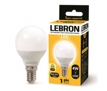 LED лампа Lebron L-G45 4W Е14 3000K 320Lm угол 240°