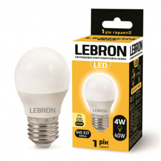 LED лампа Lebron L-G45 4W Е27 3000K 320Lm угол 240°