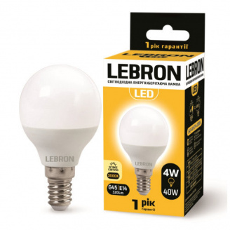 LED лампа Lebron L-G45 4W Е14 3000K 320Lm угол 240°