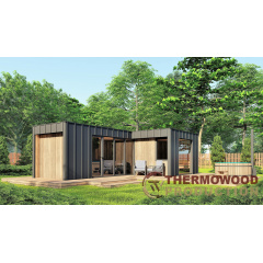 Каркасная баня 9,0х5,0м High-Tech Sauna 04 под ключ в современном стиле хай-тек от производителя ThermoWood Полтава