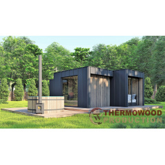 Каркасная баня 9,0х5,0м High-Tech Sauna 04 под ключ в современном стиле хай-тек от производителя ThermoWood Полтава
