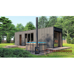 Каркасная баня 8,0х2,5м High-Tech Sauna 07 под ключ в современном стиле хай-тек от производителя ThermoWood Коростень