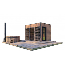 Модульная баня 3,3х2,3м отделка рейка с панорамным окном Gartensauna-21 от Thermowood Production под ключ