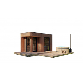 Баня 4,6х2,3м отделка термо рейка Gartensauna-13 Thermowood Production под ключ от производителя