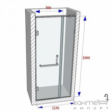 Душевая дверь в нишу Weston WD2 1150x2000 polish/прозрачное стекло, ручка-полотенцедержатель, петли слева