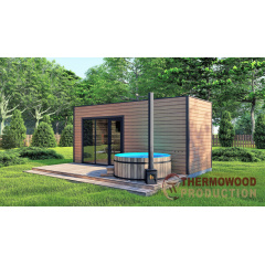 Будівництво модульної лазні 6х3м Панорама Gartensauna-11 Thermowood Production під ключ Шостка