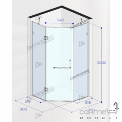 Душевая кабина Weston WK 900x900x2000 хром/стекло интимато, ручка-полотенцедержатель Київ
