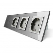 Сенсорний ZigBee вимикач 2 сенсора 3 розетки сірий скло Livolo (VL-C702Z/C7C3EU-15)