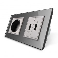 Розетка із заземленням з 2 USB розетками сірий скло Livolo (VL-C7C1EU2USB-15)