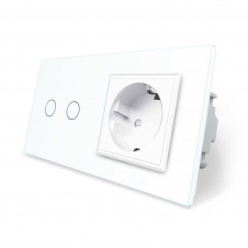Сенсорний Wi-Fi вимикач Livolo ZigBee 2 каналу з розеткою білий скло (VL-C702Z/C7C1EU-11)