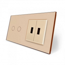 Сенсорний вимикач 2 сенсора 2 USB золоте скло Livolo (VL-C702/2USB-13)