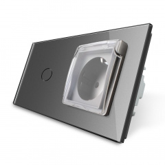 Сенсорный выключатель Розетка с крышкой IP44 Livolo серый стекло (VL-C701/C7C1EUWF-15) Запорожье