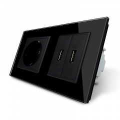 Розетка с заземлением с 2 USB розетками черный стекло Livolo (VL-C7C1EU2USB-12) Черновцы