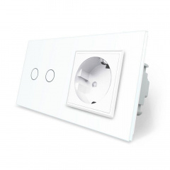 Сенсорний Wi-Fi вимикач Livolo ZigBee 2 каналу з розеткою білий скло (VL-C702Z/C7C1EU-11) Хуст