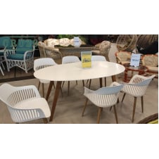 Обідня група стіл і стільці Cruzo Ай білі з деревом комплект на 6 персон для вулиці