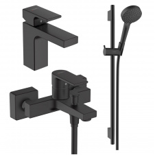 Набор смесителей Hansgrohe EcoSmart для ванны Vernis Shape MB 100 (71561670+71450670+26423670), черный матовый (20230003)