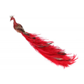 Декоративный Павлин на клипсе BonaDi 42 см Красный (743-353)
