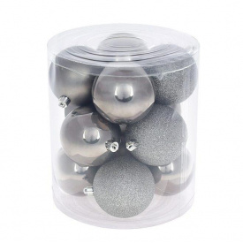 Набор пластиковых новогодних шаров Flora 12 шт D-8 см Серебристый (12416)