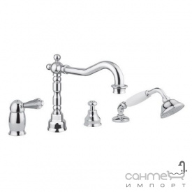 Смеситель для ванны на 4 отверстия с душевой лейкой Bugnatese Oxford Kristal 6355K RA медь