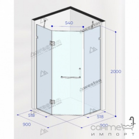 Душевая кабина Weston WK 900x900x2000 хром/стекло интимато, ручка-полотенцедержатель