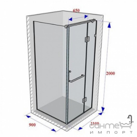 Душевая кабина Weston WK3 1100x900x2000 прозрачное стекло, ручка-держатель, петли справа