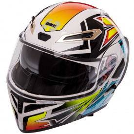 Мотошлем QKE M-8517 L 58-61 Белый-синий-зеленый