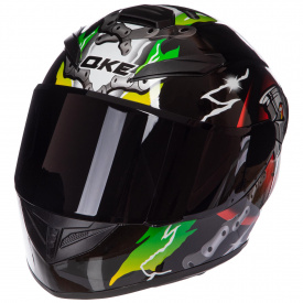 Мотошлем QKE M-3822 XL(61-62) Черный-красный-салатовый