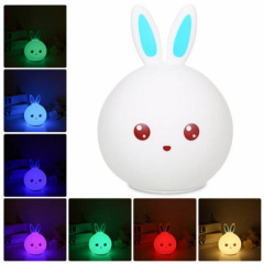Силиконовый детский ночник Зайчик Dream Light - Bunny аккумуляторный, LED RGB 7 режимов свечения, мягкий светильник игрушка Белый с синим Київ