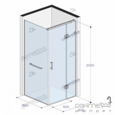 Душевая кабина Weston WK3 800x900x2000 хром/прозрачное стекло, ручка рейлинг кноб вертикальный