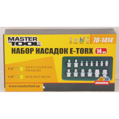 Набор насадок торцевых MASTERTOOL CRV E-TORX 14 шт 1/4"-4/5/6/7/8/10 мм 1/2"-10/11/12/14/16/18/20/22 мм (78-1414) Нове