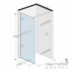 Душевая перегородка Weston WK0 1000x1000x2000 polish/прозрачное стекло Токмак
