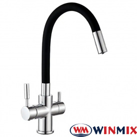 Смеситель для кухни Ухо рефлекторный гусак Winmix Premium Hans Reflector Black Chr-021 с дополнительным краном под осмос
