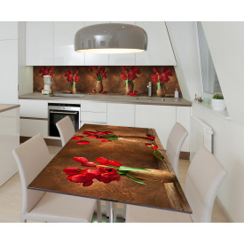 Наклейка 3Д виниловая на стол Zatarga «Букеты красных тюльпанов» 650х1200 мм (Z182175/1st)