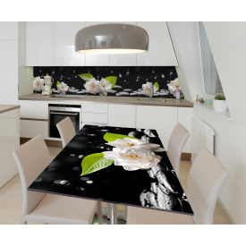 Наклейка вінілова на стіл Zatarga  "Білі квіти на камінні" 600х1200 мм