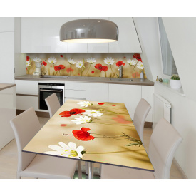 Наклейка вінілова на стіл Zatarga  "Маки та Ромашки" 650х1200 мм