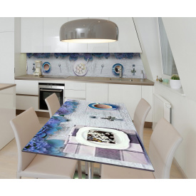 Наклейка вінілова на стіл Zatarga  "Квіти та Чашки" 650х1200 мм