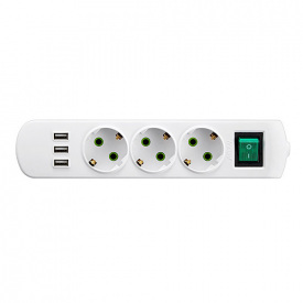 Колодка Lezard Letitia 3 розетки із заземленням, USB, кнопка (721-0300-302U)