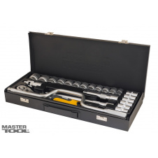 Набор насадок торцевых MASTERTOOL PROFI CrV 1/2" 10-32 мм трещотка 72Т 24 шт металлический кейс гнутый вороток 78-4125